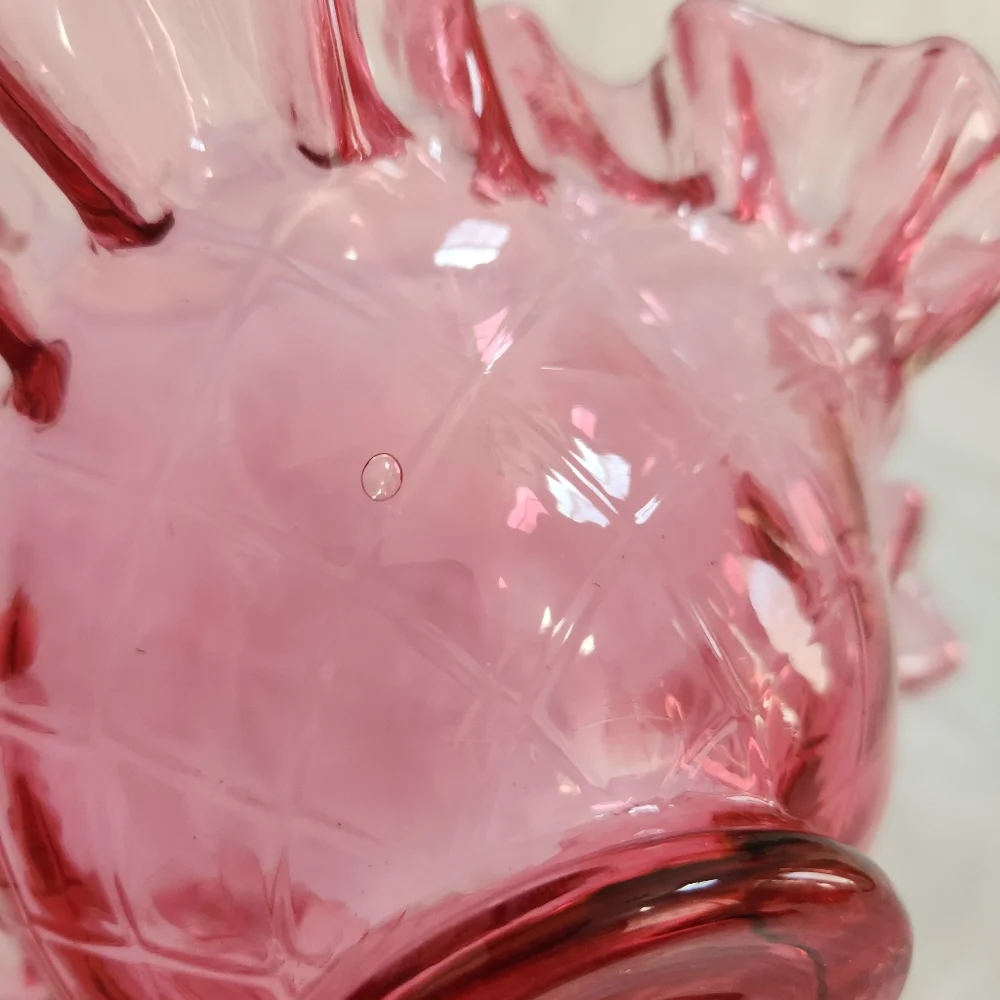 Fenton Cranberry Red Pink Optic Glass Bowl